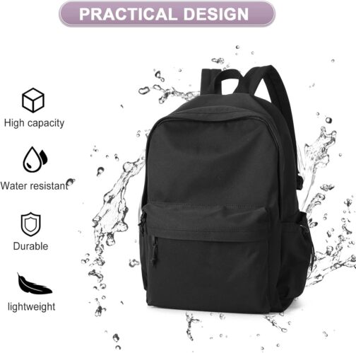 Black Backpack Lightweight Bag Waterproof High Middle Backpack For Cute Aesthetic Backpack Casual Daypack For Men Women - Image 3