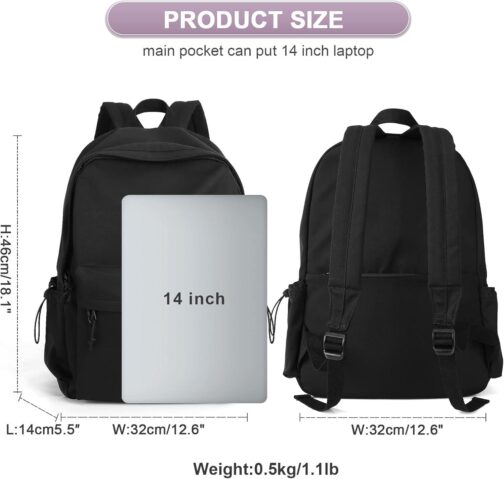 Black Backpack Lightweight Bag Waterproof High Middle Backpack For Cute Aesthetic Backpack Casual Daypack For Men Women - Image 2