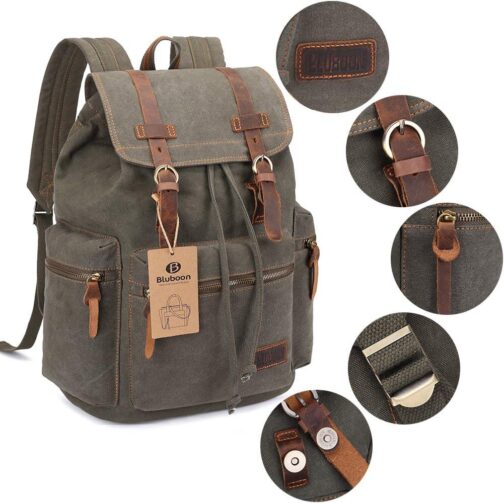 Bluboon Vintage Backpack Leather Trim Casual Bookbag Men Women Laptop Travel Rucksack - Image 3
