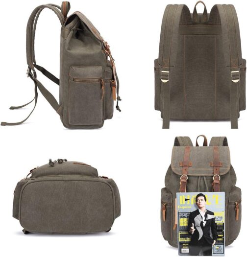 Bluboon Vintage Backpack Leather Trim Casual Bookbag Men Women Laptop Travel Rucksack - Image 5