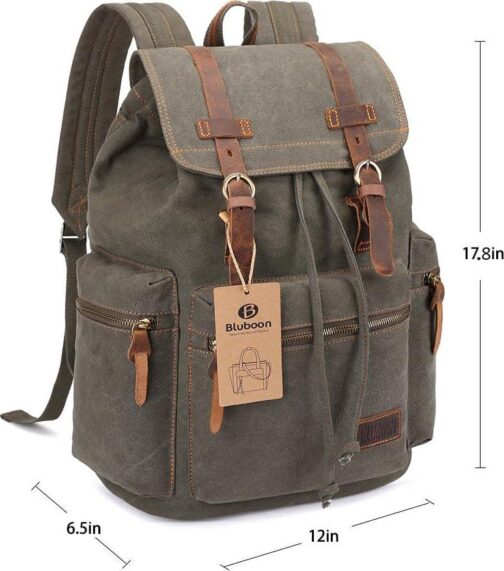 Bluboon Vintage Backpack Leather Trim Casual Bookbag Men Women Laptop Travel Rucksack - Image 8