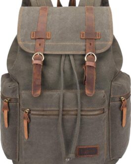 Bluboon Vintage Backpack Leather Trim Casual Bookbag Men Women Laptop Travel Rucksack