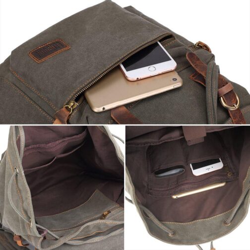 Bluboon Vintage Backpack Leather Trim Casual Bookbag Men Women Laptop Travel Rucksack - Image 7