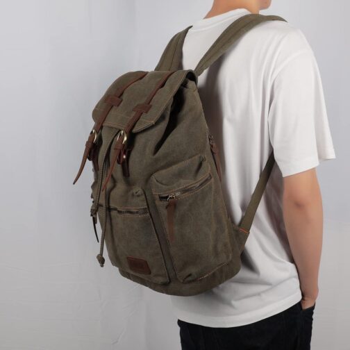 Bluboon Vintage Backpack Leather Trim Casual Bookbag Men Women Laptop Travel Rucksack - Image 2