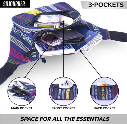 Boho Hippie Fanny Pack Belt Bag I Boho Fanny Packs for Women Fashionable - For Halloween - Crossbody Bag Bum bag Waist Bag Tie Dye Fanny Pack (Navy Vert) - Image 4