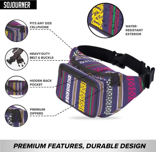 Boho Hippie Fanny Pack Belt Bag I Boho Fanny Packs for Women Fashionable - For Halloween - Crossbody Bag Bum bag Waist Bag Tie Dye Fanny Pack (Navy Vert) - Image 2