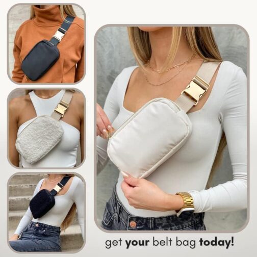 Boutique Belt Bag | Crossbody Fanny Pack for Women Fashionable | Cute Mini Everywhere Bum Hip Waist Pack | Small Fashion Travel Chest Bag | Gold Accessories | Adjustable Small Strap | Cream - Image 7