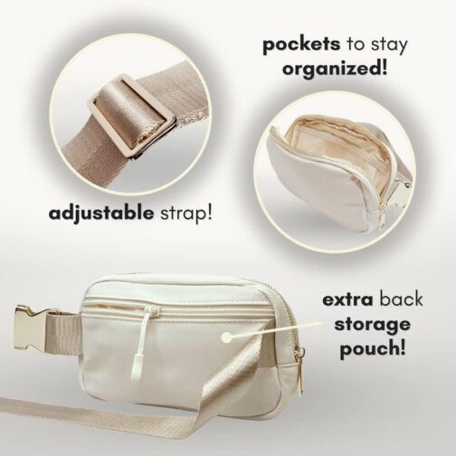Boutique Belt Bag | Crossbody Fanny Pack for Women Fashionable Cute Mini Everywhere Bum Hip Waist Small Fashion Travel Chest Gold Accessories Adjustable Extended Strap Cream - Image 4