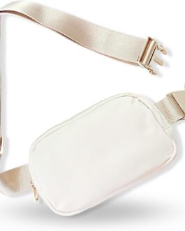 Boutique Belt Bag | Crossbody Fanny Pack for Women Fashionable | Cute Mini Everywhere Bum Hip Waist Pack | Small Fashion Travel Chest Bag | Gold Accessories | Adjustable Small Strap | Cream