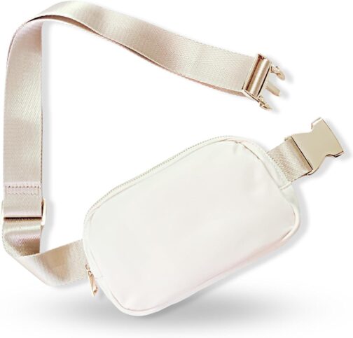 Boutique Belt Bag | Crossbody Fanny Pack for Women Fashionable Cute Mini Everywhere Bum Hip Waist Small Fashion Travel Chest Gold Accessories Adjustable Extended Strap Cream