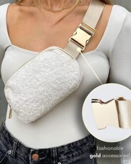Boutique Fleece Belt Bag | Sherpa Crossbody Bag Fanny Pack for Women Fashionable | Everywhere Waist Pack | Small Fashion Travel Chest Bag (Extended Strap Length, Cream Fleece)