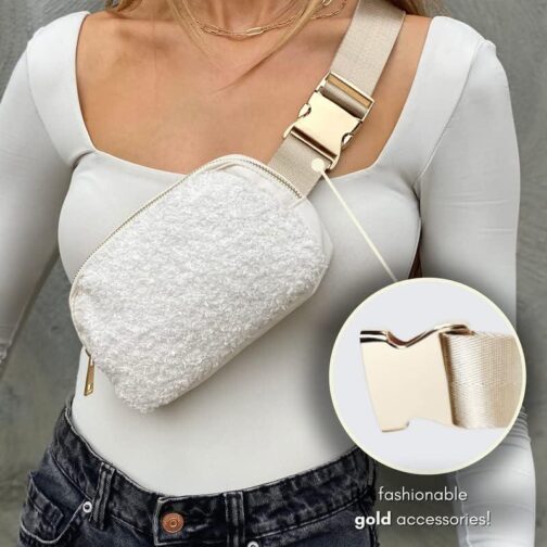 Boutique Fleece Belt Bag | Sherpa Crossbody Bag Fanny Pack for Women Fashionable | Everywhere Waist Pack | Small Fashion Travel Chest Bag (Extended Strap Length, Cream Fleece) - Image 2