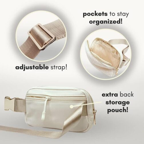 Boutique Fleece Belt Bag | Sherpa Crossbody Bag Fanny Pack for Women Fashionable | Everywhere Waist Pack | Small Fashion Travel Chest Bag (Extended Strap Length, Cream Fleece) - Image 4