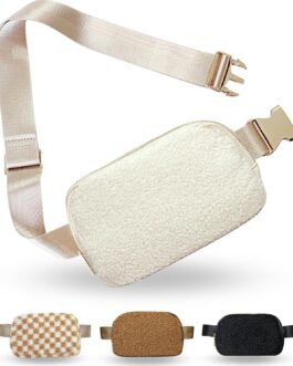 Boutique Fleece Belt Bag | Sherpa Crossbody Bag Fanny Pack for Women Fashionable | Everywhere Waist Pack | Small Fashion Travel Chest Bag (Extended Strap Length, Cream Fleece)