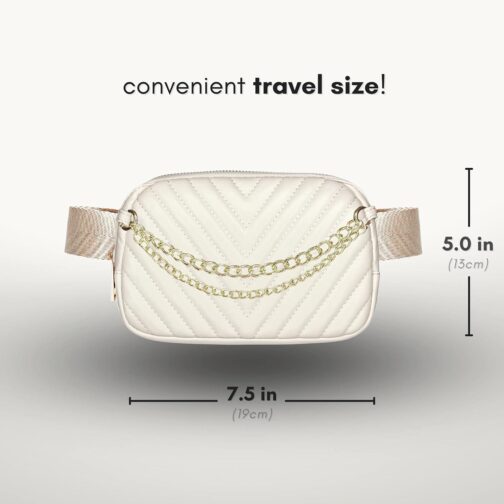 Boutique Luxury Chain Belt Bag | Crossbody Bag Leather Fanny Pack for Women Fashionable | Cute Everywhere Bum Hip Waist Designer Pack | Small Travel Fashion Chest Bag (Extended Strap, Cream | Chevron) - Image 3