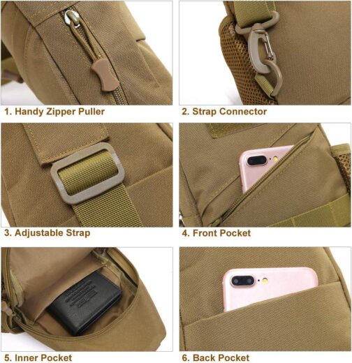 BraveHawk OUTDOORS Tactical Sling Crossbody Bag, 800D Military Nylon Oxford Utility EDC Chest Pack Shoulder Daypack Organizer - Image 7