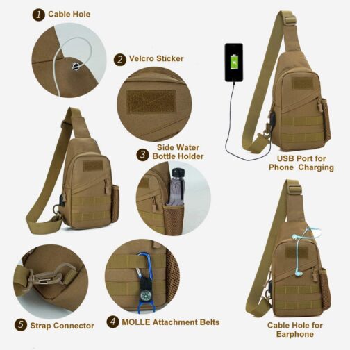 BraveHawk OUTDOORS Tactical Sling Crossbody Bag, 800D Military Nylon Oxford Utility EDC Chest Pack Shoulder Daypack Organizer - Image 3