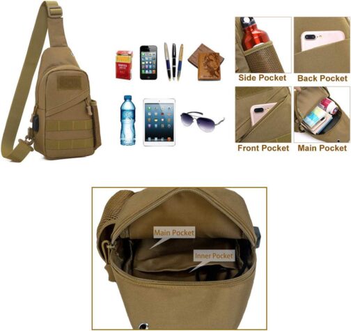 BraveHawk OUTDOORS Tactical Sling Crossbody Bag, 800D Military Nylon Oxford Utility EDC Chest Pack Shoulder Daypack Organizer - Image 4
