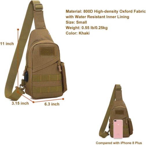 BraveHawk OUTDOORS Tactical Sling Crossbody Bag, 800D Military Nylon Oxford Utility EDC Chest Pack Shoulder Daypack Organizer - Image 5
