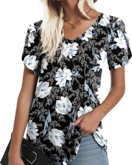 CATHY 2024 Womens Summer Tunics Tops Short Sleeve Casual T-Shirts V Neck Loose Comfy Tee Lightweight Cute Blouse
