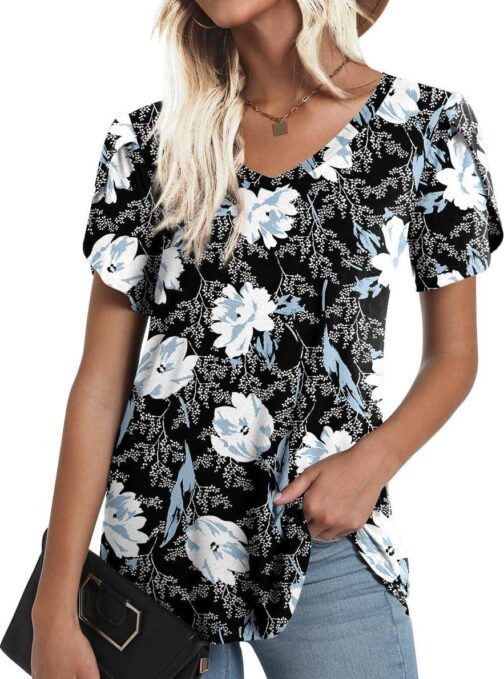CATHY 2024 Womens Summer Tunics Tops Short Sleeve Casual T-Shirts V Neck Loose Comfy Tee Lightweight Cute Blouse - Image 2