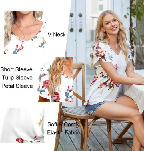 CATHY 2024 Womens Summer Tunics Tops Short Sleeve Casual T-Shirts V Neck Loose Comfy Tee Lightweight Cute Blouse - Image 4