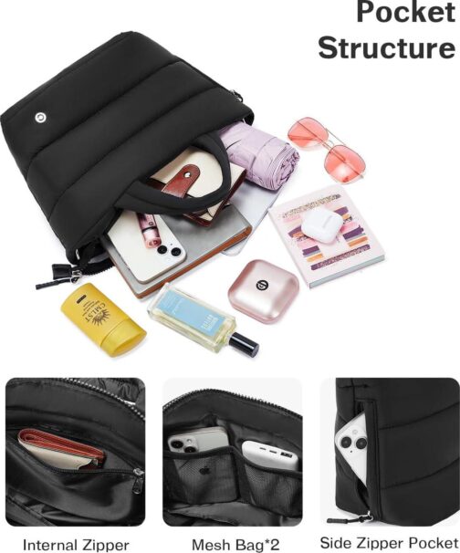 CHOLISS Small Puffer Tote Bag for Women - Quilted Crossbody Bags, Puffy Nylon Satchel Travel Handbags - Image 4