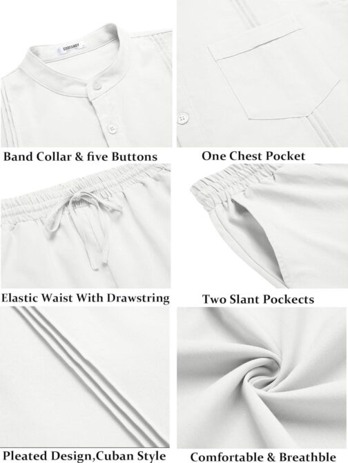 COOFANDY Men's 2 Piece Cotton Linen Sets Casual Long Sleeve Henley Shirts Yoga Pants Set Beach Cuban Outfits - Image 5