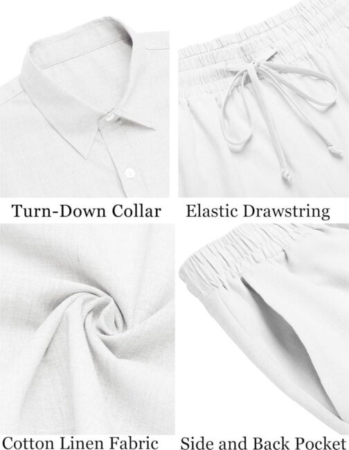 COOFANDY Men's 2 Pieces Cotton Linen Set Short Sleeve Button Down Shirts Summer Beach Shorts Casual Outfits - Image 3