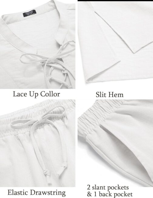 COOFANDY Men's 2 Piece Linen Set Long Sleeve Henley Shirts Casual Beach Pants With Pockets Summer Yoga Outfits - Image 5