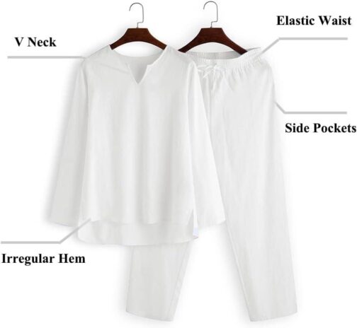 COOFANDY Men's 2 Pieces Cotton Linen Set Henley Shirt Long Sleeve and Casual Beach Pants Summer Yoga Outfits - Image 5