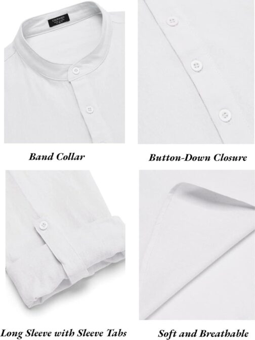 COOFANDY Men's 2 Pieces Cotton Linen Set Long Sleeve Henley Shirts Casual Beach Pants With Pockets Summer Yoga Outfits - Image 4