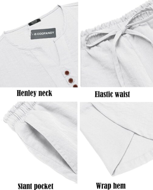 COOFANDY Men's 2 Pieces Linen Set Henley Shirt Short Sleeve and Harem Capri Pants Wide Leg Baggy Beach Yoga Trousers Outfits - Image 8