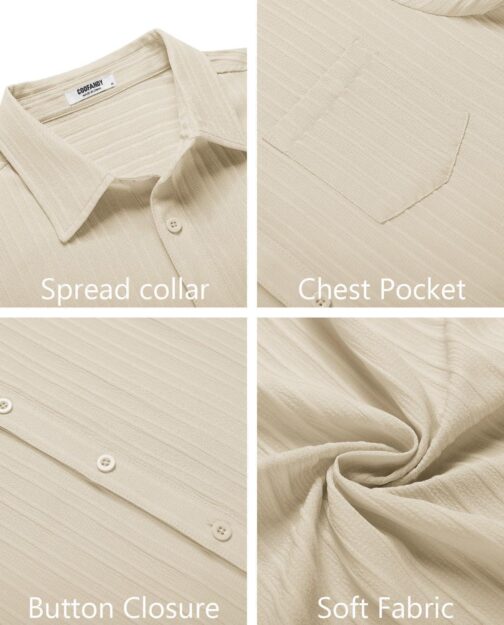 COOFANDY Men's Casual Button Down Shirts Short Sleeve Textured Summer Beach Shirt with Pocket - Image 5