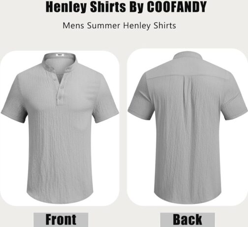 COOFANDY Men's Casual Henley Tee Shirt Band Collar Short Sleeve Summer Beach Hippie T Shirts - Image 5
