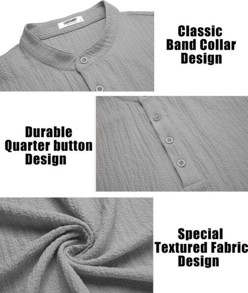 COOFANDY Men's Casual Henley Tee Shirt Band Collar Short Sleeve Summer Beach Hippie T Shirts - Image 4
