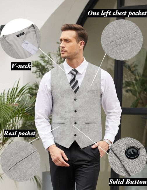 COOFANDY Men's Casual Business Vests Lightweight Waistcoat Slim Fit Suit Vest - Image 5