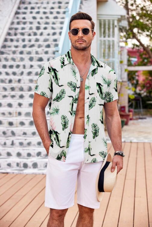 COOFANDY Men's Casual Button Down Shirts Short Sleeve Textured Summer Beach Shirt with Pocket - Image 3