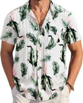 COOFANDY Men’s Casual Button Down Shirts Short Sleeve Textured Summer Beach Shirt with Pocket
