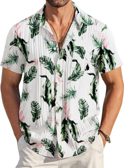 COOFANDY Men's Casual Button Down Shirts Short Sleeve Textured Summer Beach Shirt with Pocket