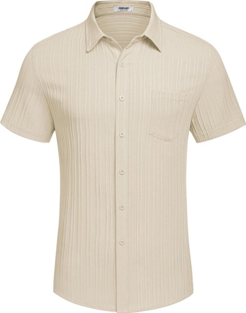 COOFANDY Men's Casual Button Down Shirts Short Sleeve Textured Summer Beach Shirt with Pocket - Image 4