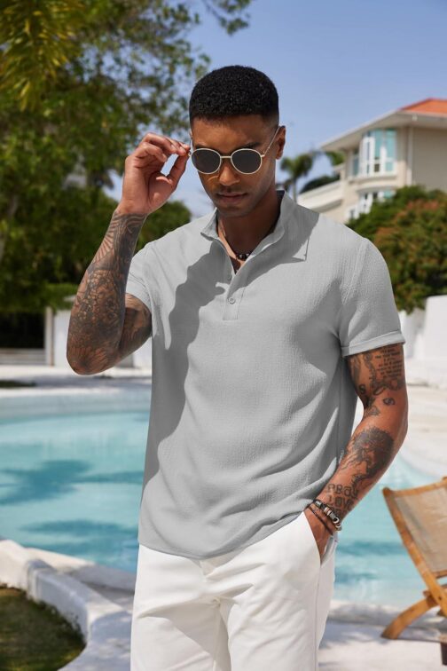 COOFANDY Men's Casual Henley Tee Shirt Band Collar Short Sleeve Summer Beach Hippie T Shirts - Image 2
