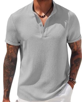 COOFANDY Men’s Casual Henley Tee Shirt Band Collar Short Sleeve Summer Beach Hippie T Shirts