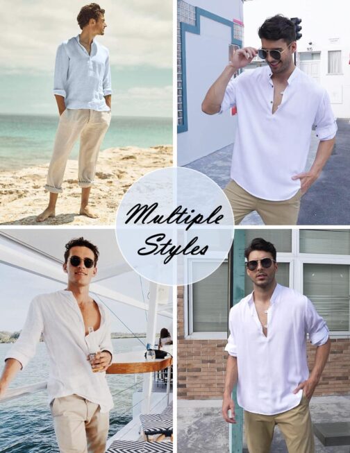 COOFANDY Men's Cotton Linen Henley Shirt Casual Beach Hippie Shirts Long Sleeve T-Shirts - Image 8