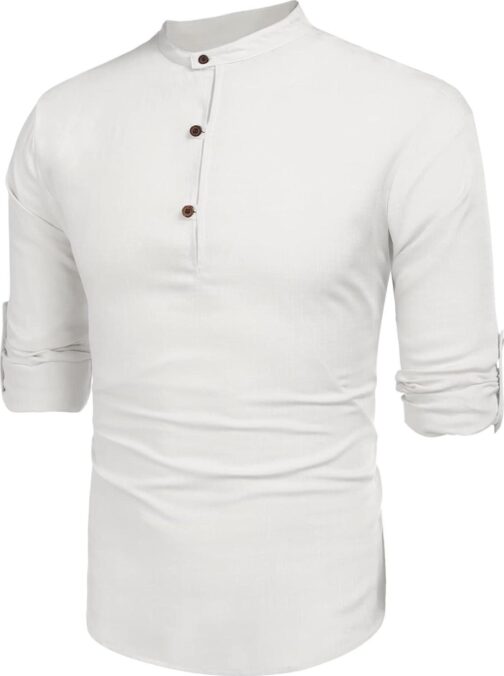 COOFANDY Men's Cotton Linen Henley Shirt Casual Beach Hippie Shirts Long Sleeve T-Shirts - Image 7