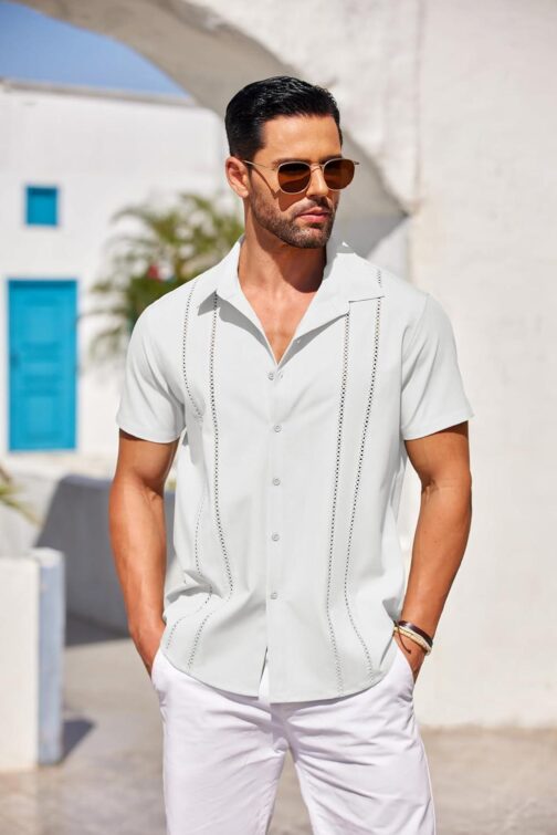 COOFANDY Men's Cuban Guayabera Shirt Short Sleeve Button Down Shirts Casual Summer Beach Linen Shirts - Image 4