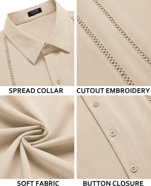 COOFANDY Men's Cuban Guayabera Shirt Short Sleeve Button Down Shirts Casual Summer Beach Linen Shirts - Image 5