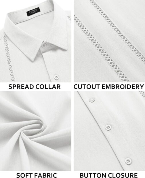 COOFANDY Men's Cuban Guayabera Shirt Short Sleeve Button Down Shirts Casual Summer Beach Linen Shirts - Image 5