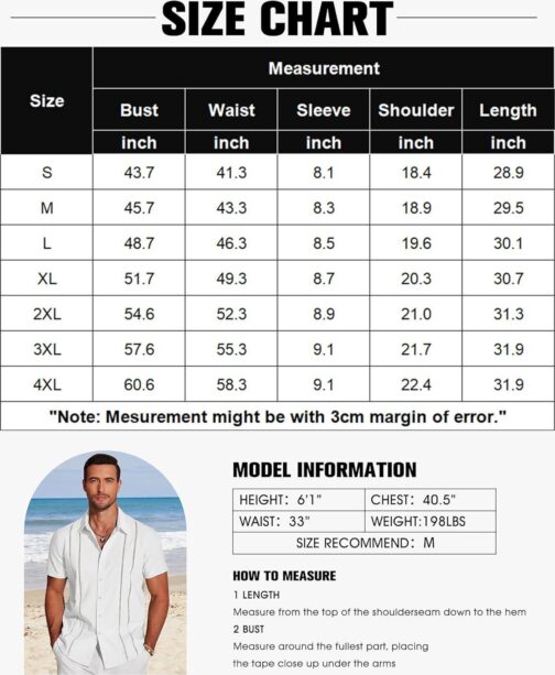 COOFANDY Men's Cuban Guayabera Shirt Short Sleeve Button Down Shirts Casual Summer Beach Linen Shirts - Image 6