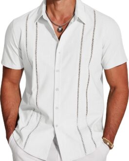 COOFANDY Men’s Cuban Guayabera Shirt Short Sleeve Button Down Shirts Casual Summer Beach Linen Shirts